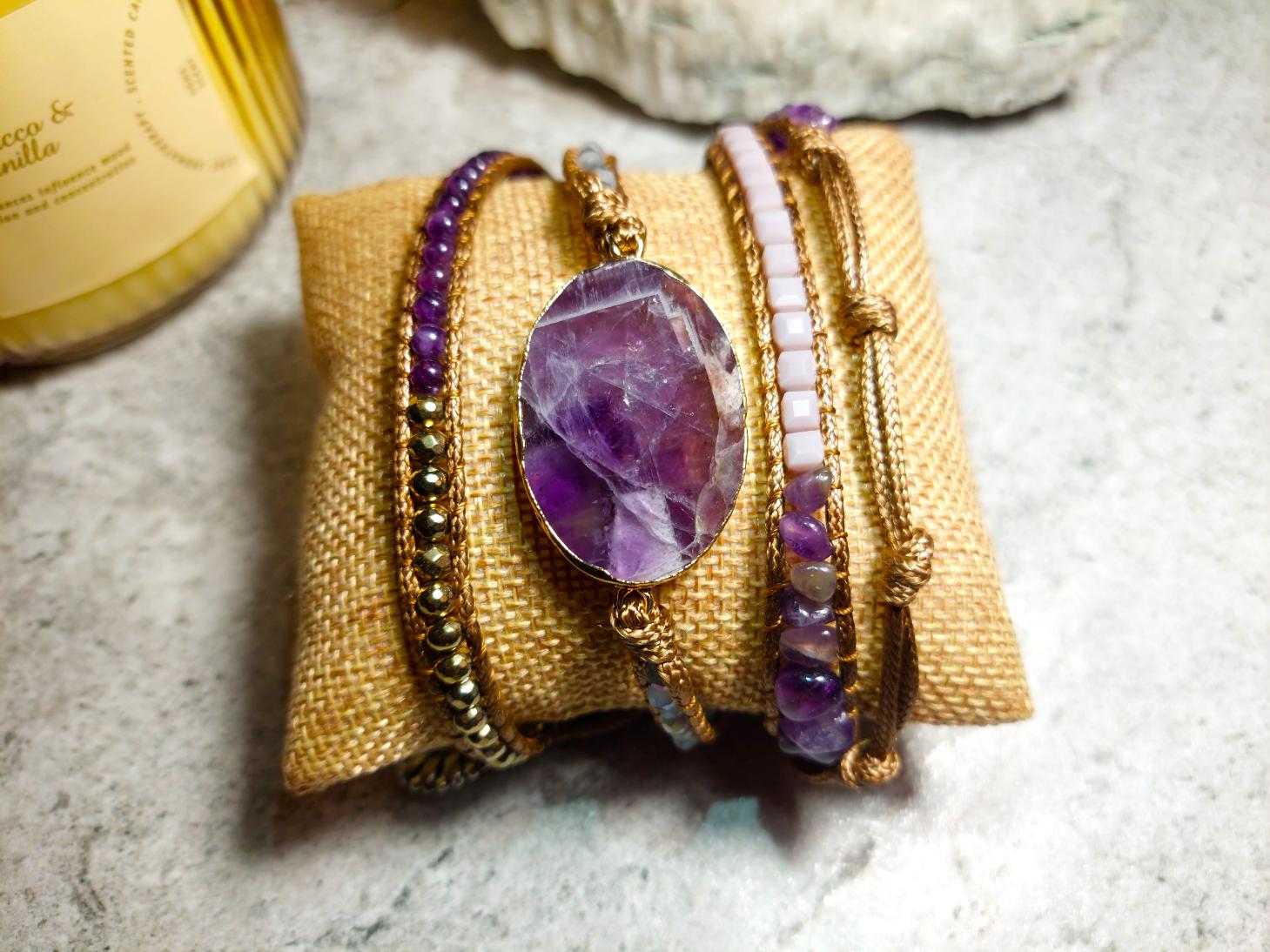 Ametista rokassprādze, dabīgo akmeņu rotaslietas