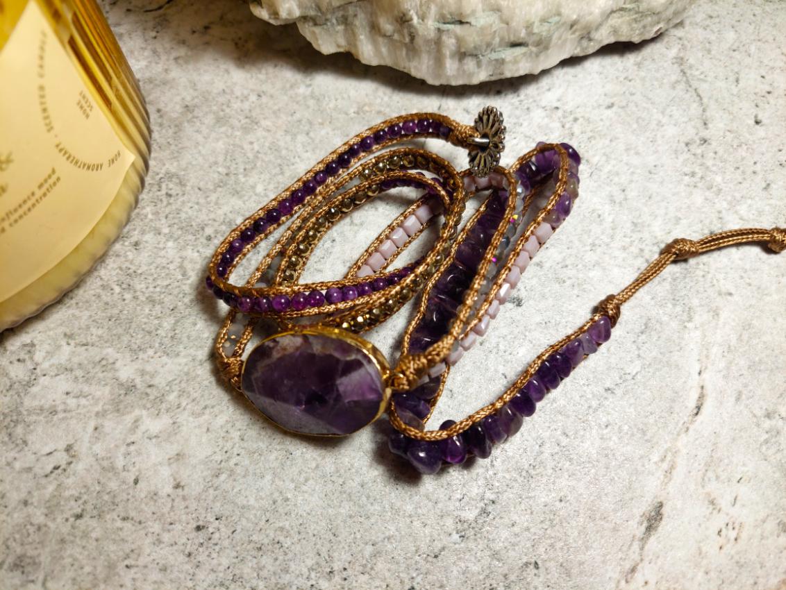 Ametista rokassprādze, dabīgo akmeņu rotaslietas