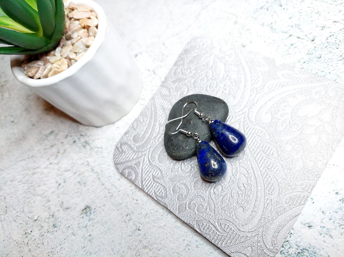 Zilā lazurīta auskari auskari no zilā lazurīta dabīgo akmeņu rotaslietas kristālu pasaule reiki dziedniecības enerģijas čakras