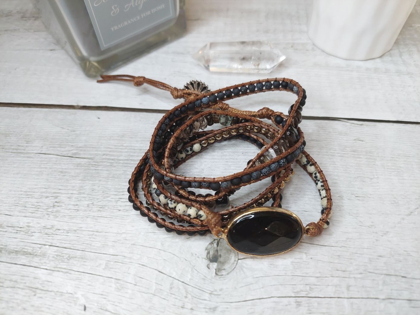 melnā obsidiāna rokassprādze dabīgo akmeņu rotas