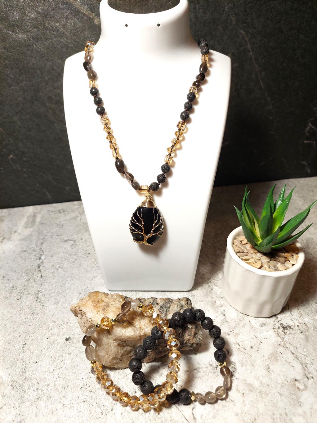 Ahāta rotas Melnie Lavas akmeņi dabīgo akmeņu rotas