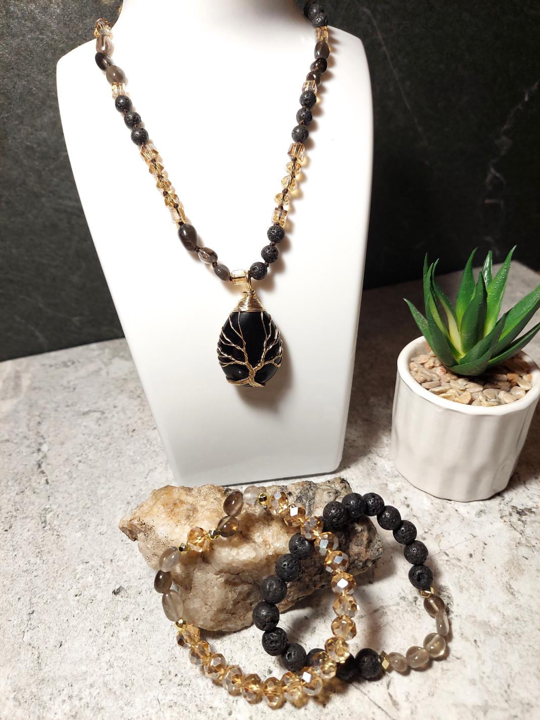 Ahāta rotas Melnie Lavas akmeņi dabīgo akmeņu rotas