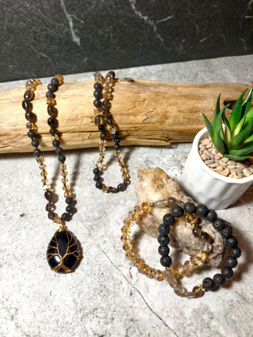 Ahāta rotas Melnie Lavas akmeņi dabīgo akmeņu rotas